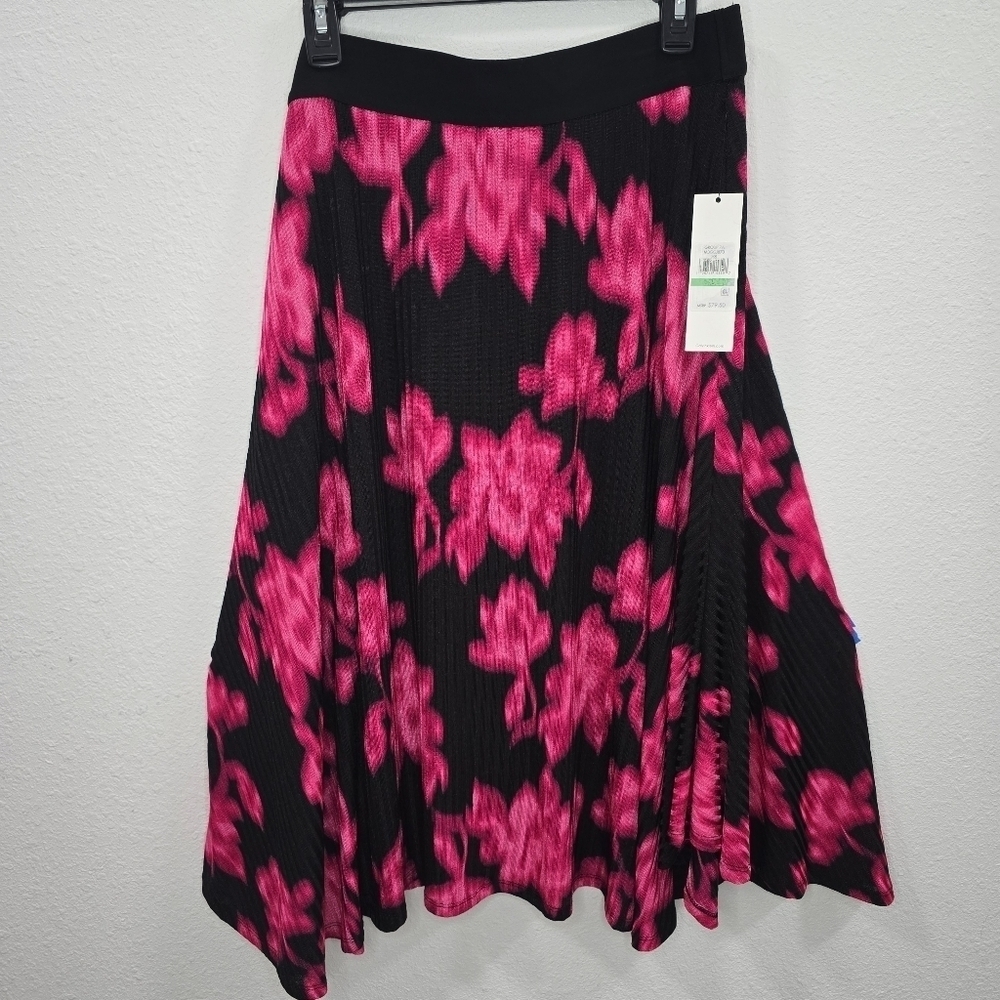 Calvin Klein  Womens Pleated Floral Midi Skirt Black Size L